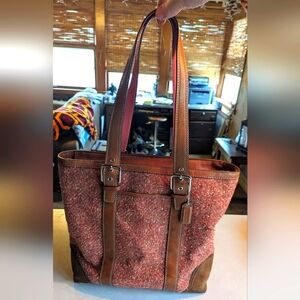 Coach Rose Tweed Herringbone leather suede Rare vtg Tote